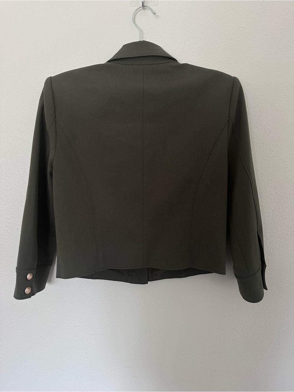 L'AGENCE Olive Military-Inspired Cropped Blazer with Gold Buttons - Picture 4 of 9